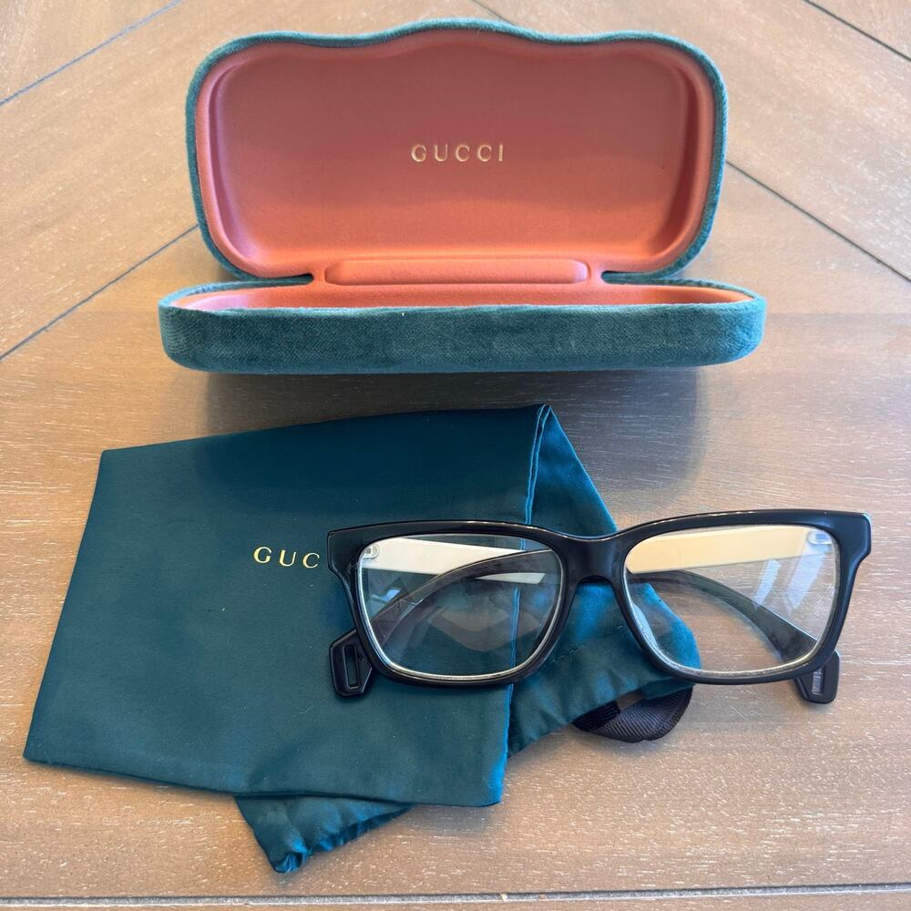 GUCCI GG0466OA Logo Plate Eye Glasses Frame Black 56□15 150 Men’s Designer Luxe